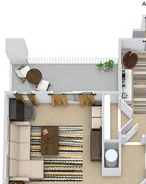 Cyprus 3D Cyprus 3D. 1 bedroom apartment. Kitchen with bartop open to living/dinning rooms. 1 full bathroom. Large closet. Storage room. Patio/balcony.